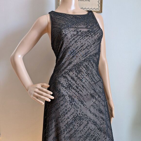 Vintage 90s LA Glo Prom Gown Black Glitter Semi Sheer Whimsygoth Dress Size M - Picture 11 of 15